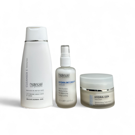 Pack Cleanser 5% + Hydra Intensity Serum + Hydra Gen Face Cream (Natinuel) – Rutina Facial Hidratante y Renovador