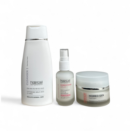 Pack Cleanser 5% + Homeo Rose Serum + Homeo Gen Face Cream (Natinuel) – Rutina Piel Sensible y Antirojeces