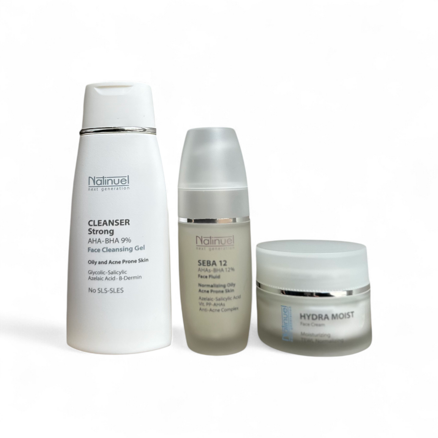Pack Cleanser 9% + Seba 12 + Hydra Moist Face Cream (Natinuel) – Rutina Facial Equilibrante, Seborreguladora e Hidratante