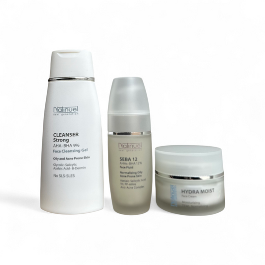 Pack Cleanser 9% + Seba 12 + Hydra Moist Face Cream (Natinuel) – Rutina Facial Equilibrante, Seborreguladora e Hidratante